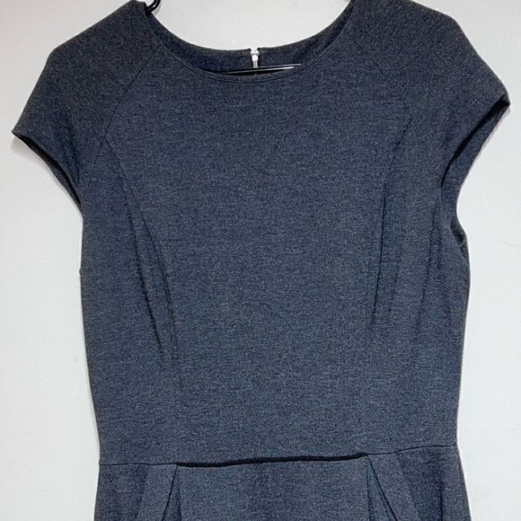 Lafayette 148 Sheath Knit Dress Charcoal Pockets Cap Sleeves Stretch Womens 10 - Picture 3 of 7